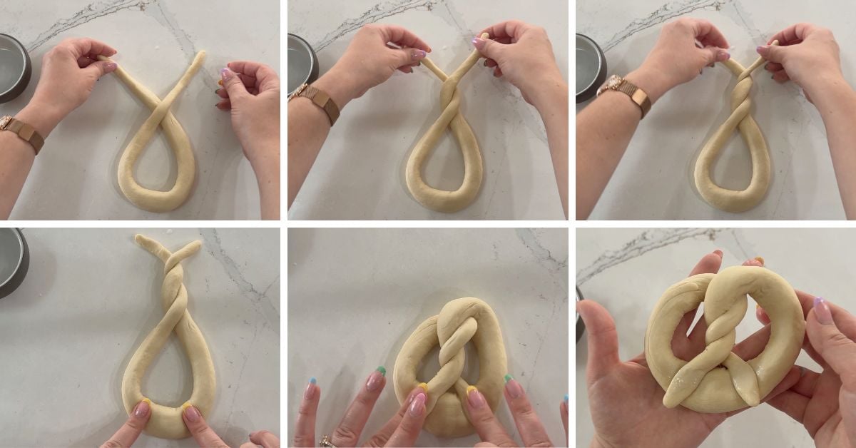 Sequence showing an extra twist for a more traditional pretzel shape