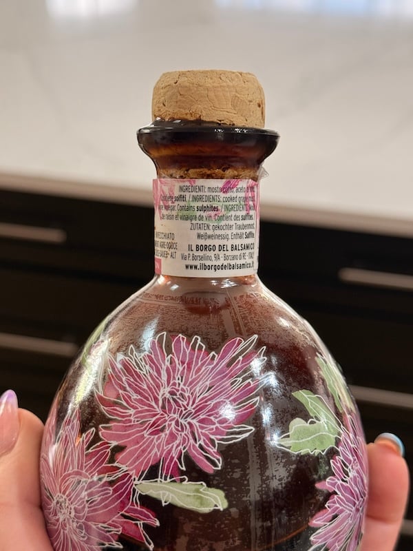 small spherical bottle of my fancy balsamic vinegar