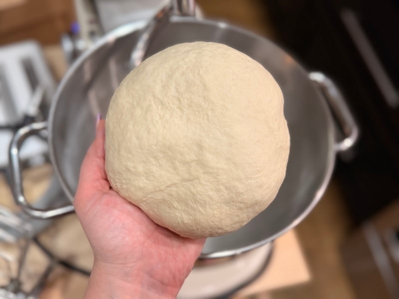 smooth, firm pretzel dough after about 8 minutes in the zacme mixer