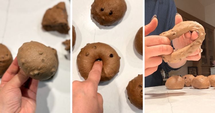 shaping double chocolate bagels