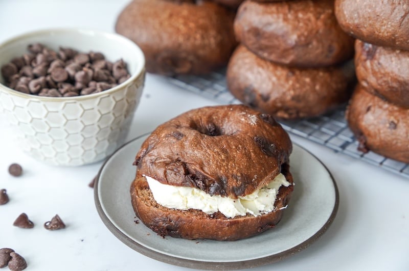Double Chocolate Sourdough Bagels with Cream Cheese