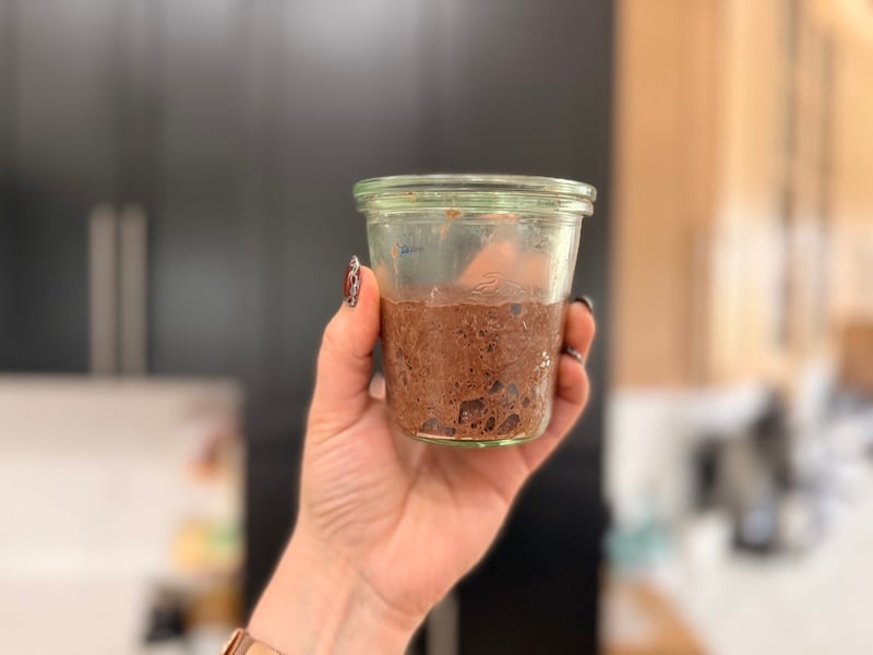 experimental chocolate levain in a starter jar