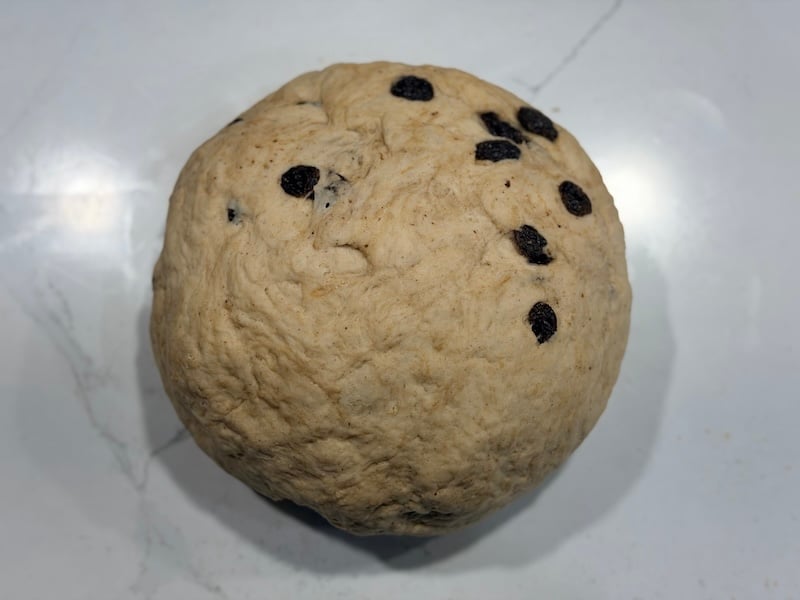 cinnamon raisin bagel dough after kneading