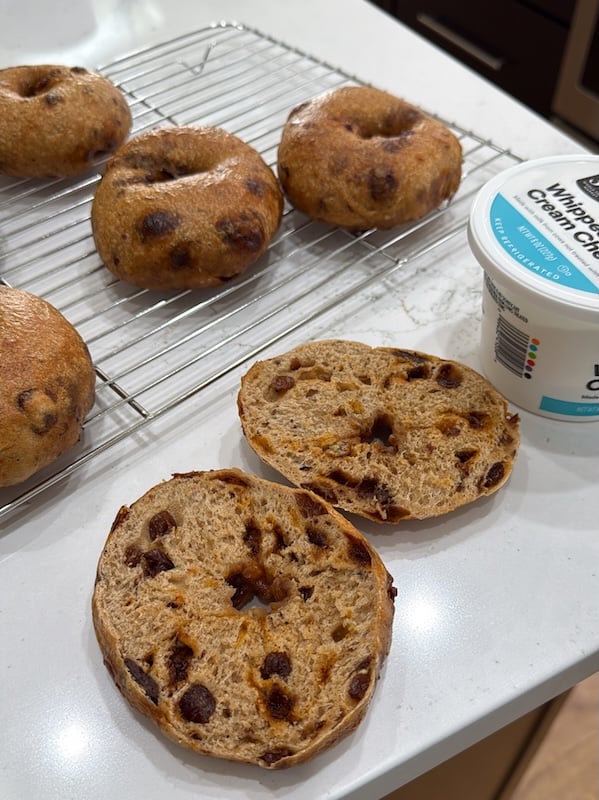 cinnamon raisin bagels first round of testing with cinnamon chips