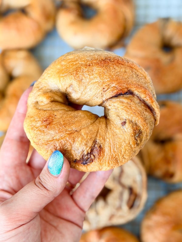 close look at the twist on these cinnamon raisin bagels