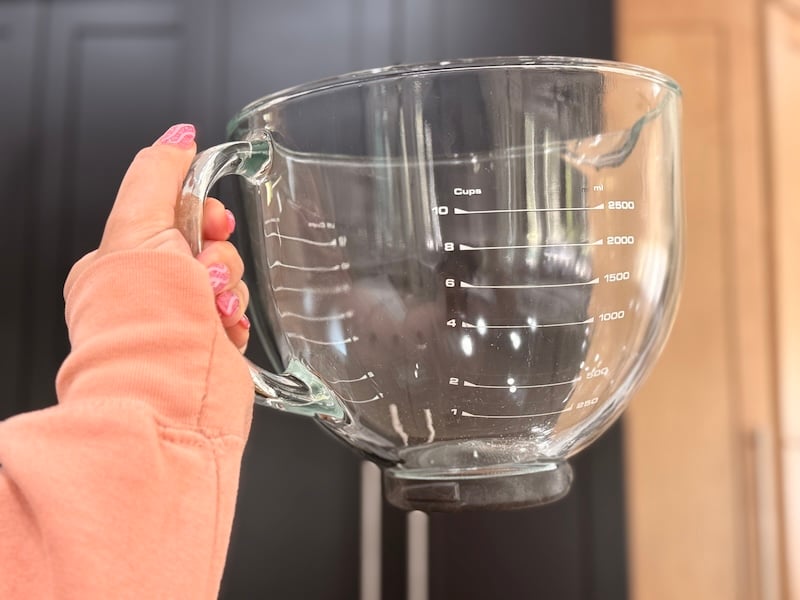 holding the glass bowl that comes with the breville mixer