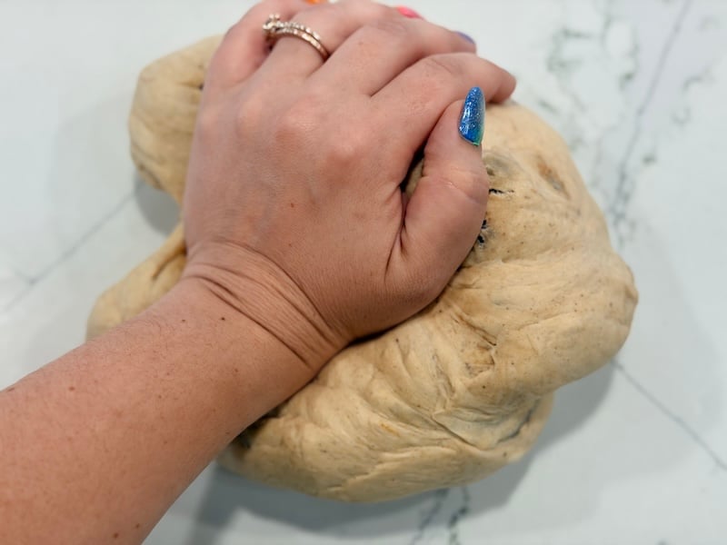 knead the risen dough a little to degas it