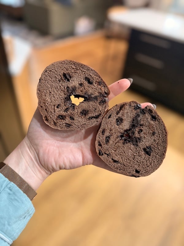 mini chocolate chips in the chocolate sourdough bagels