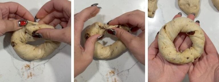 sealing twisted cinnamon raisin bagel into the final result