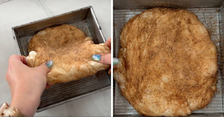 stretch focaccia dough to fill pan