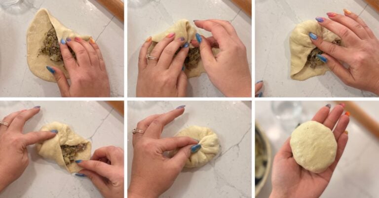 wrapping dough around filling