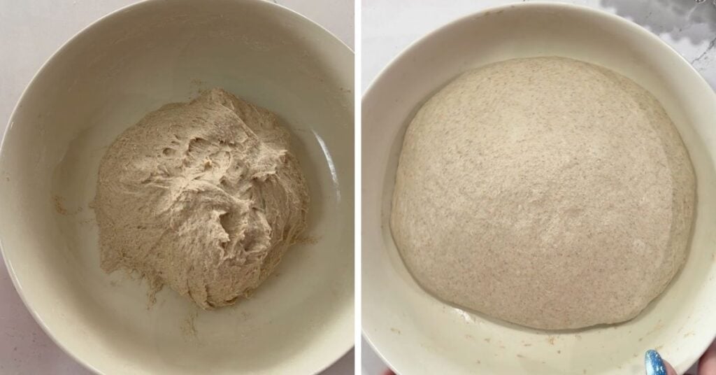 hint of rye sourdough bread bulk fermentation before and after