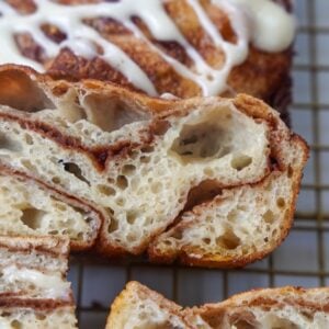 cinnamon roll sourdough focaccia baked and posed