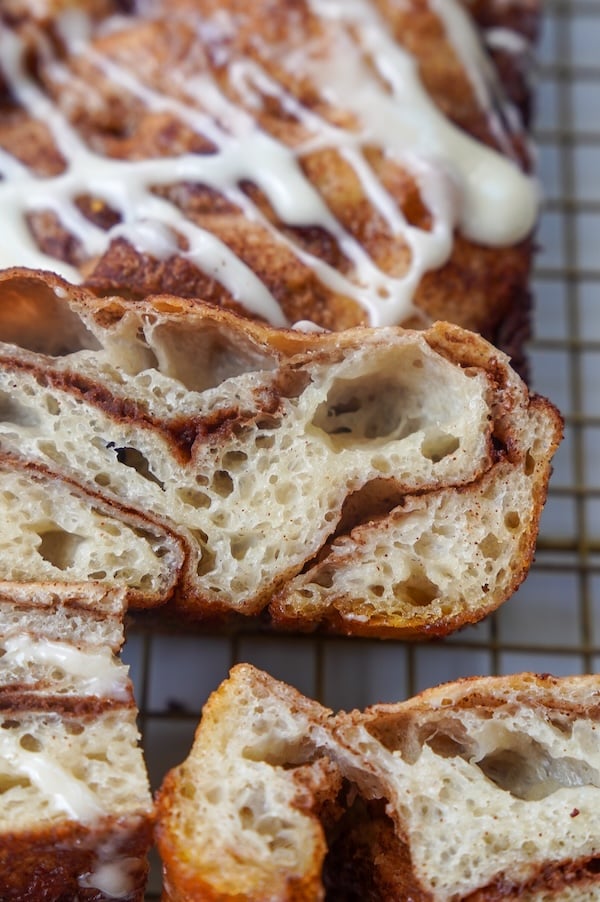 cinnamon roll sourdough focaccia baked and posed