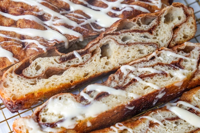 sliced cinnamon roll sourdough focaccia