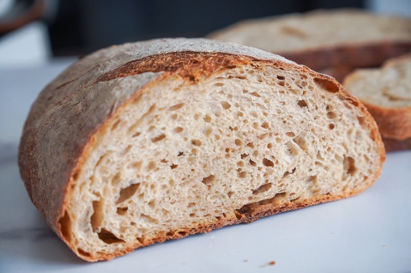 close up of the hint of rye sourdough bread crumb