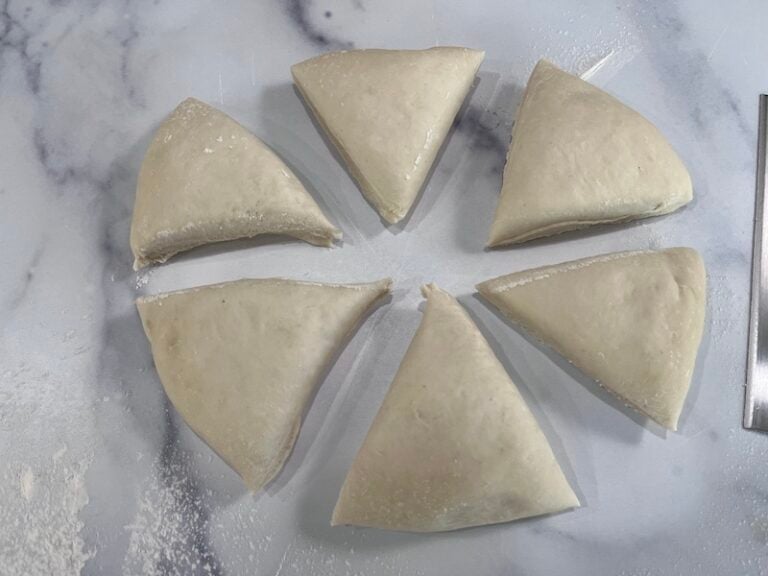 dividing pretzel bite dough into six equal pieces