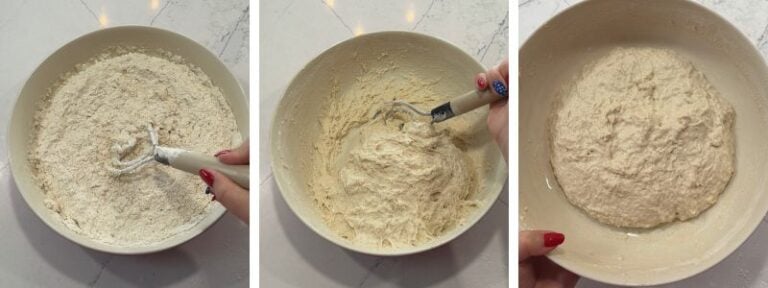 initial dough mix on cinnamon roll sourdough focaccia