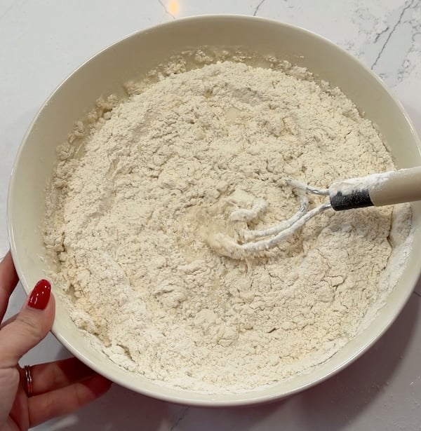 mixing in the bread flour and salt
