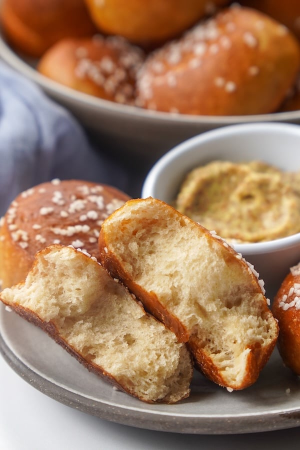 soft interior of a sourdough pretzel bite