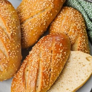sourdough hoagie rolls on a plate