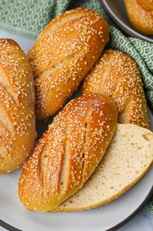 sourdough hoagie rolls on a plate