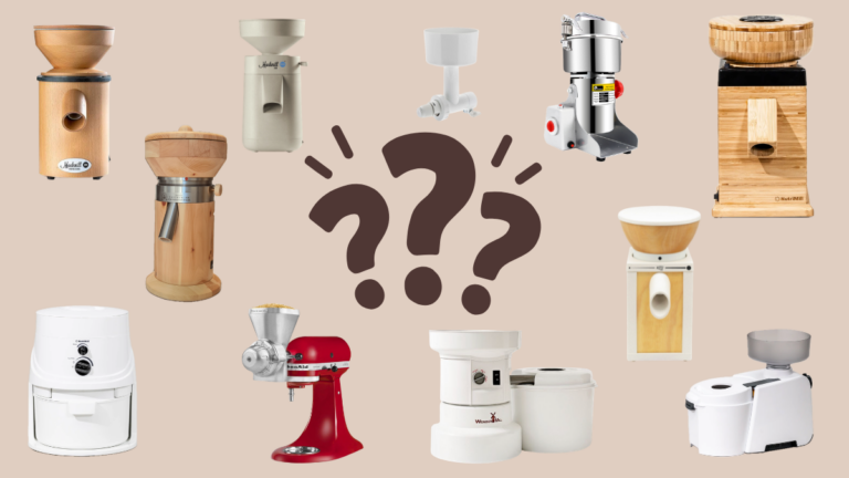 question marks in the center with grain mills surrounding it