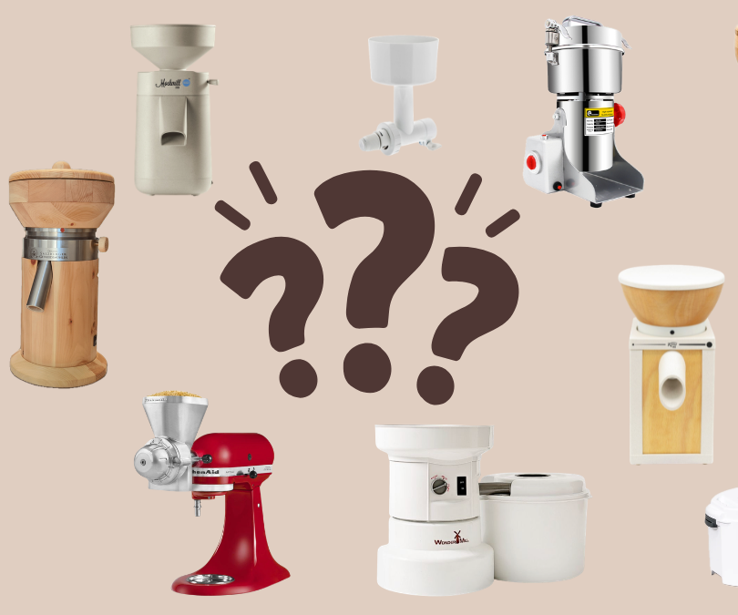 question marks in the center with grain mills surrounding it
