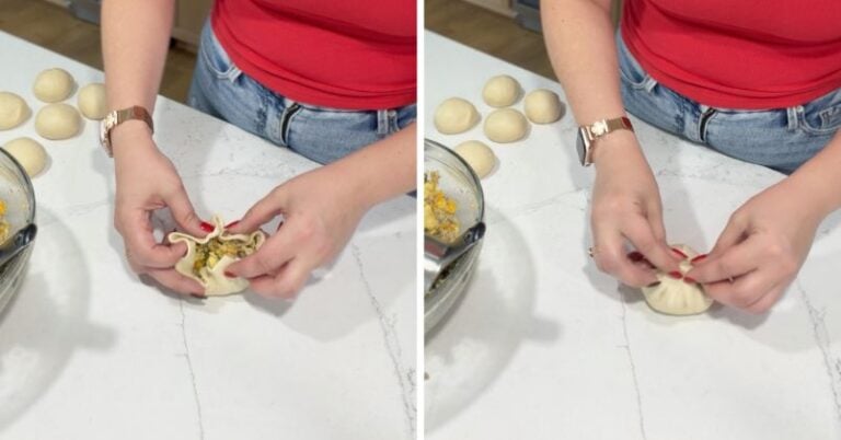 gather up dough and pinch it at the top