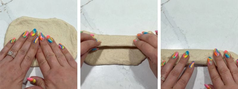 hoagie rolls shaping first step of folding the top down