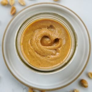 homemade peanut butter in a pint mason jar