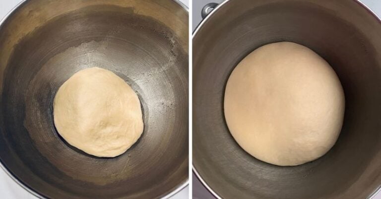pretzel bun dough before and after bulk fermentation