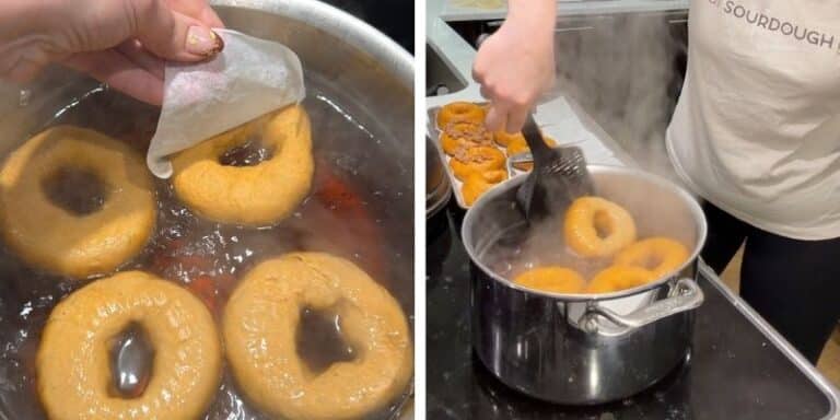 boiling and flipping pumpkin bagels