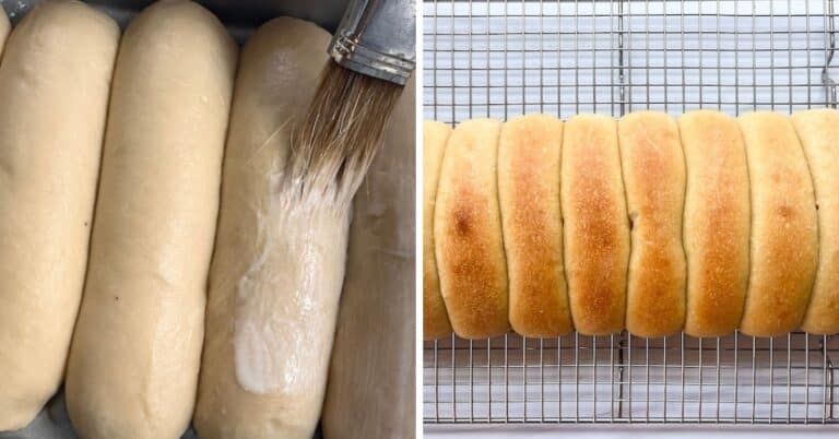 brushing heavy cream on buns before baking then cooling on a wire rack