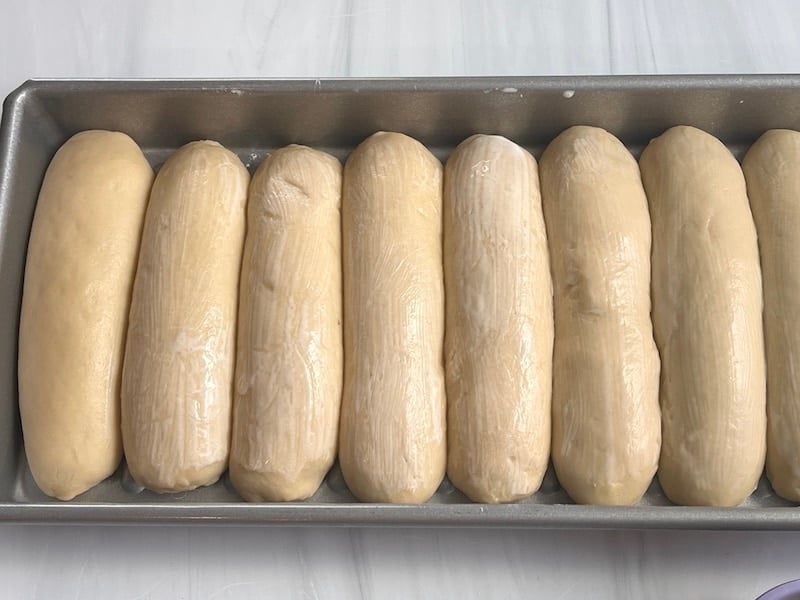 hawaiian hot dog buns brushed with heavy cream in the usa pan hot dog bun pan