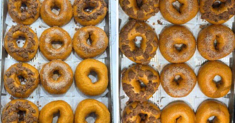 pumpkin bagels before and after baking