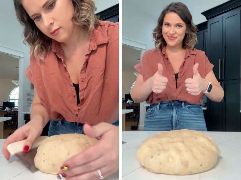 shaping tomato basil bread