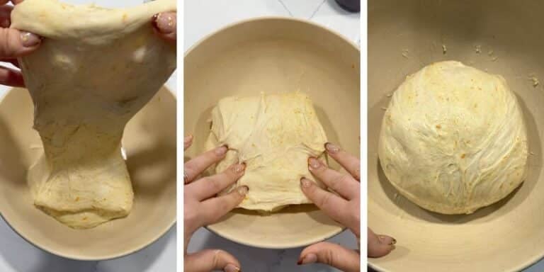 stretch and fold the orange cranberry dough
