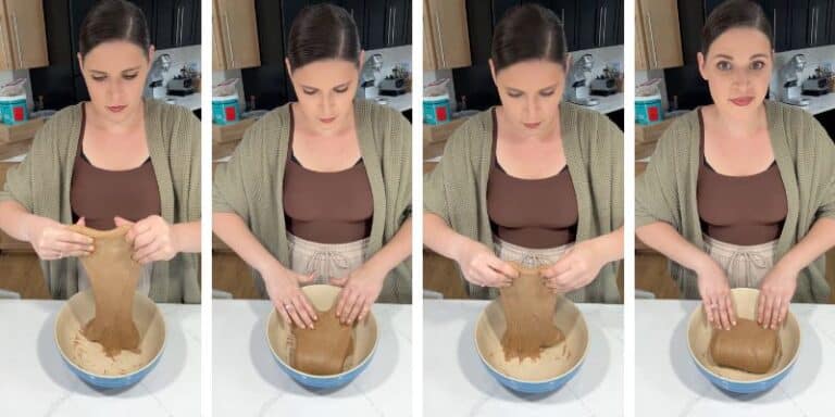 stretch and folding sourdough brown bread