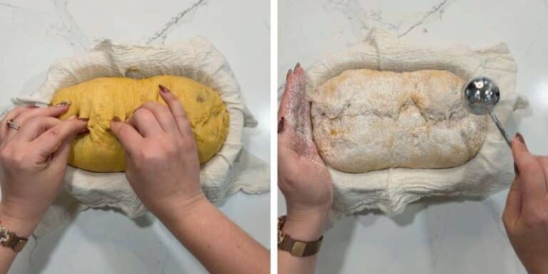 stitch and flour shaped pumpkin swirl loaf
