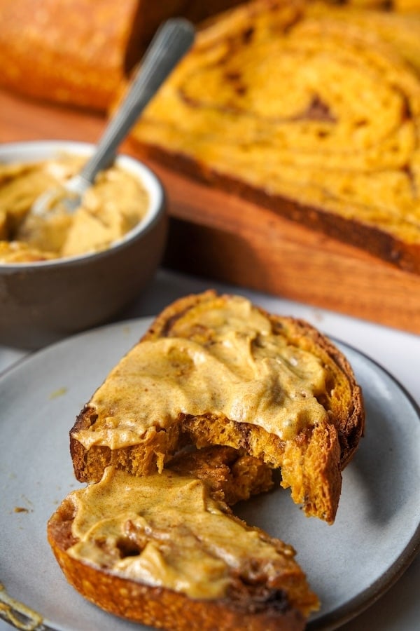took a bite of of the pumpkin sourdough bread slice